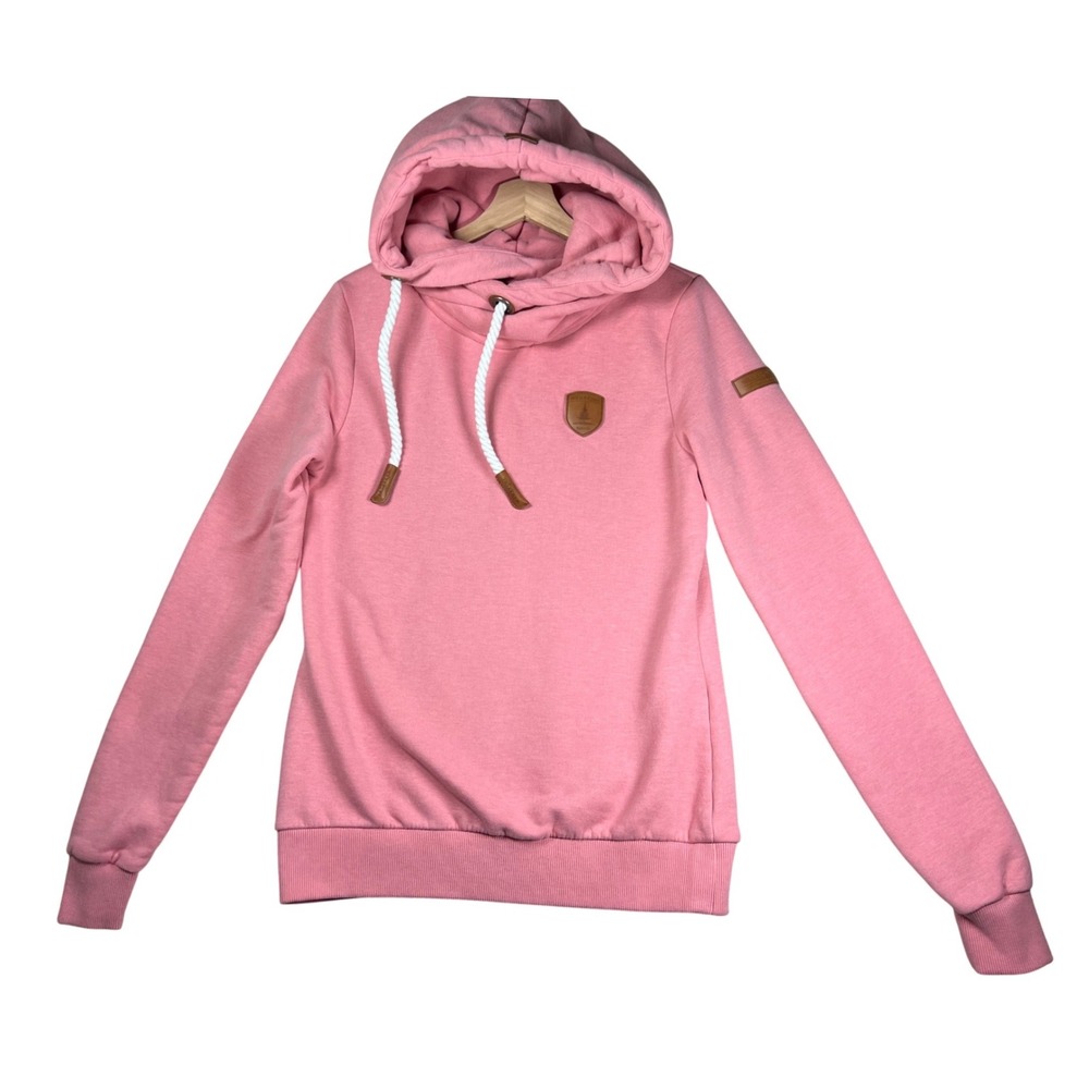 Wanakome Artemis Pink Cowl Neck Hoodie Vegan Leather Patch Womens Medium